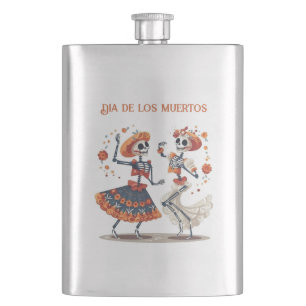 Custom Día de los Muertos Dancing Skeleton Couple Flask