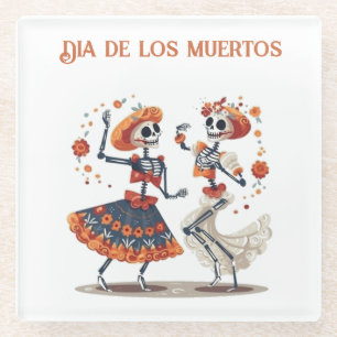 Custom Día de los Muertos Dancing Skeleton Couple Glass Coaster