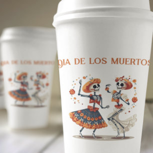 Custom Día de los Muertos Dancing Skeleton Couple Paper Cups
