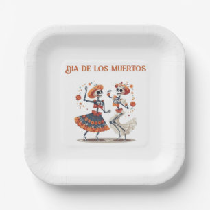 Custom Día de los Muertos Dancing Skeleton Couple Paper Plates