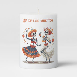 Custom Día de los Muertos Dancing Skeleton Couple Pillar Candle