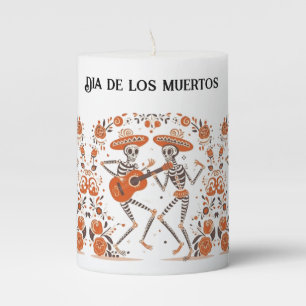 Custom Día de los Muertos Mariachi Skeletons Pillar Candle