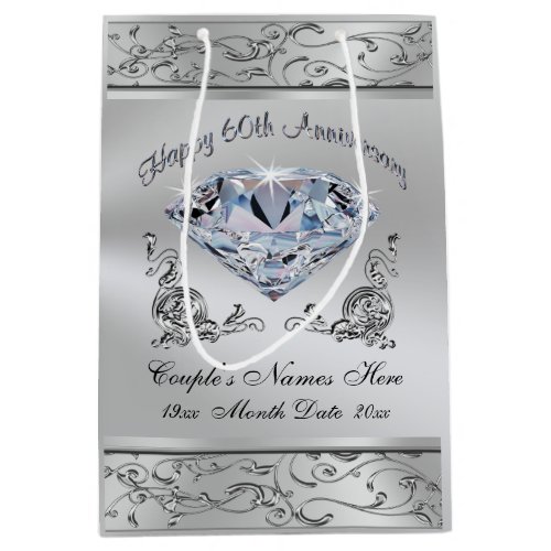 Custom Diamond 60th Wedding Anniversary Gift Bags