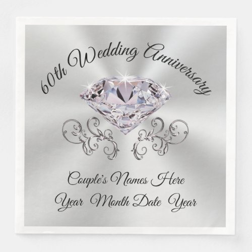 Custom Diamond 60th Wedding Anniversary Napkins
