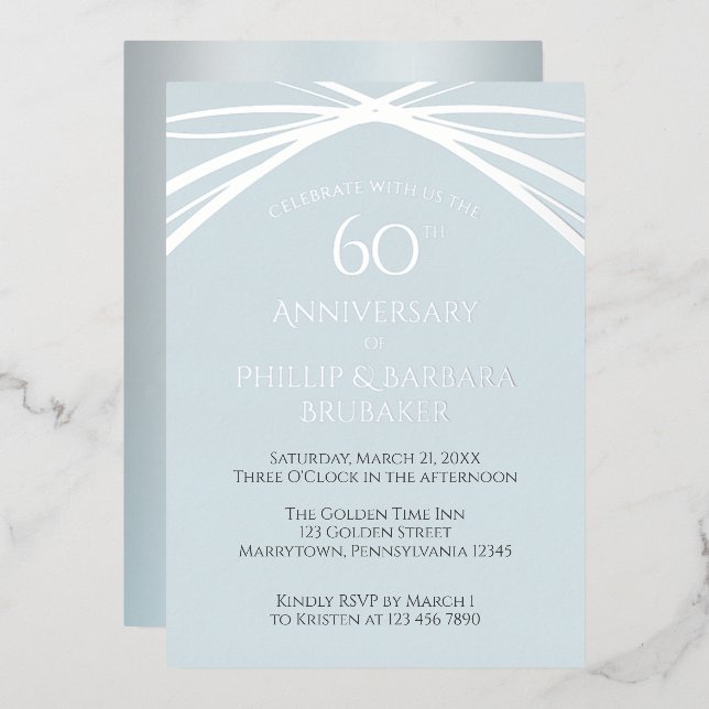 Custom Diamond 60th Wedding Anniversary Party Foil Invitation (Front/Back)