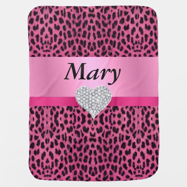 Custom Diamond Heart Pink Leopard Baby Blanket (Front)
