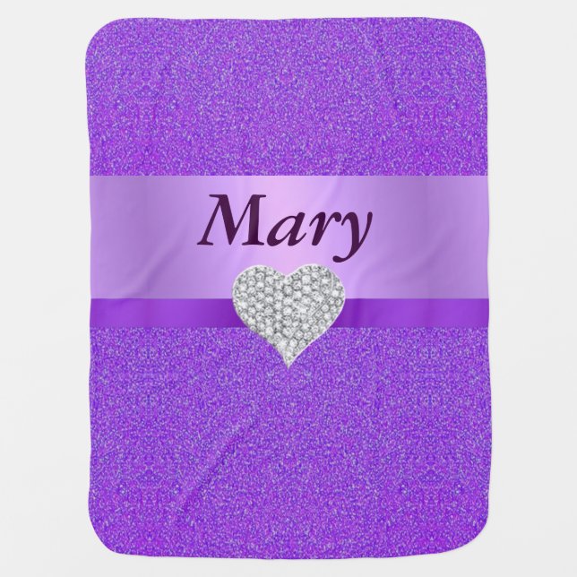 Custom Diamond Heart Purple Glitter Baby Blanket (Front)
