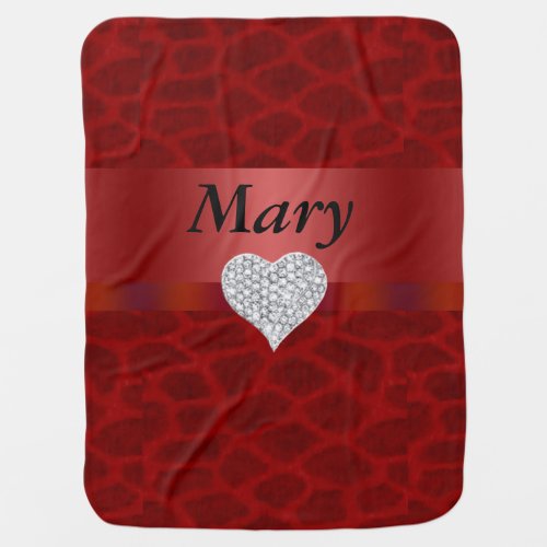 Custom Diamond Heart Red Giraffe Baby Blanket