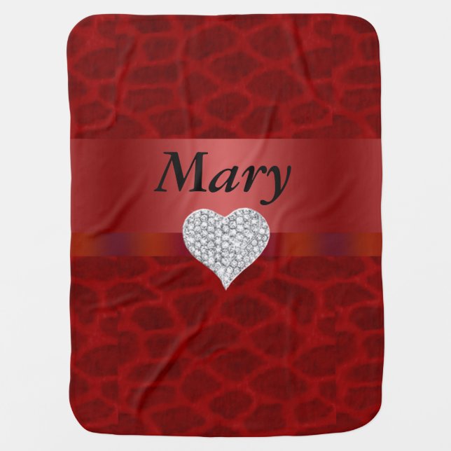 Custom Diamond Heart Red Giraffe Baby Blanket (Front)