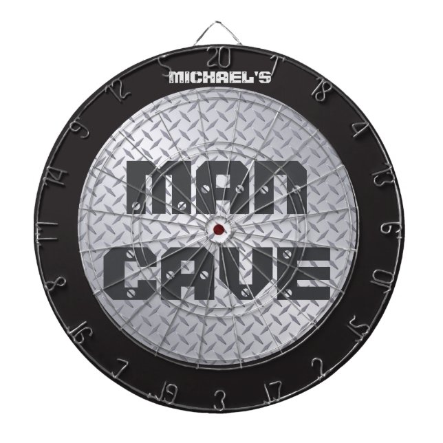 Custom Diamondplate Look Man Cave Dartboard With Darts (Front)