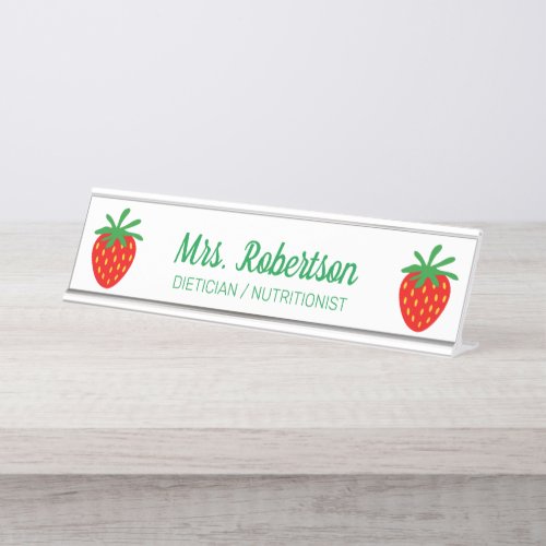 Custom dietician nutritionist red strawberry icon desk name plate