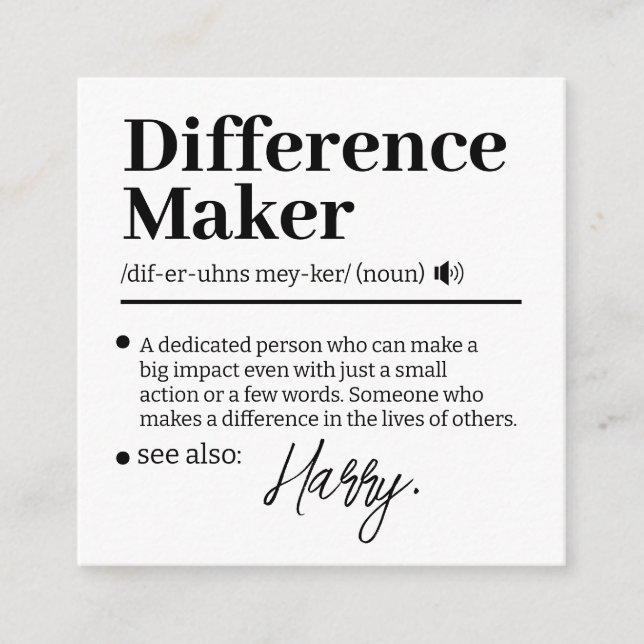 Custom Difference Maker, Mentor Appreciation Gift  Enclosure Card (Front)