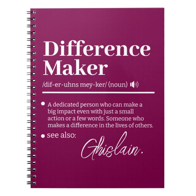 Custom Difference Maker, Mentor Appreciation Gift  Notebook (Front)