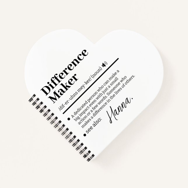 Custom Difference Maker, Mentor Appreciation Gift  Notebook (Front)