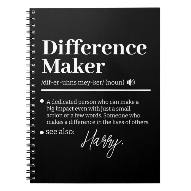 Custom Difference Maker, Mentor Appreciation Gift  Notebook (Front)