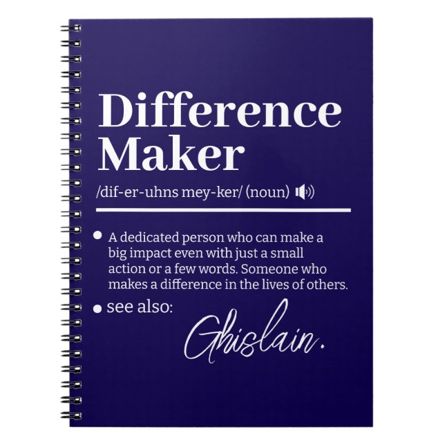 Custom Difference Maker, Mentor Appreciation Gift  Notebook (Front)