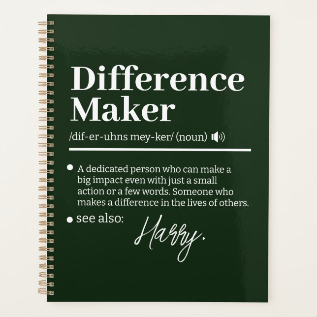 Custom Difference Maker, Mentor Appreciation Gift  Planner (Front)