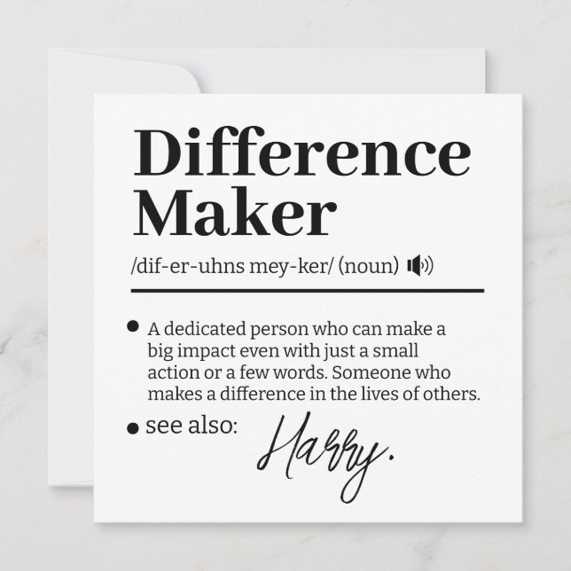 Custom Difference Maker, Mentor Appreciation Gift  Thank You Card (Front)