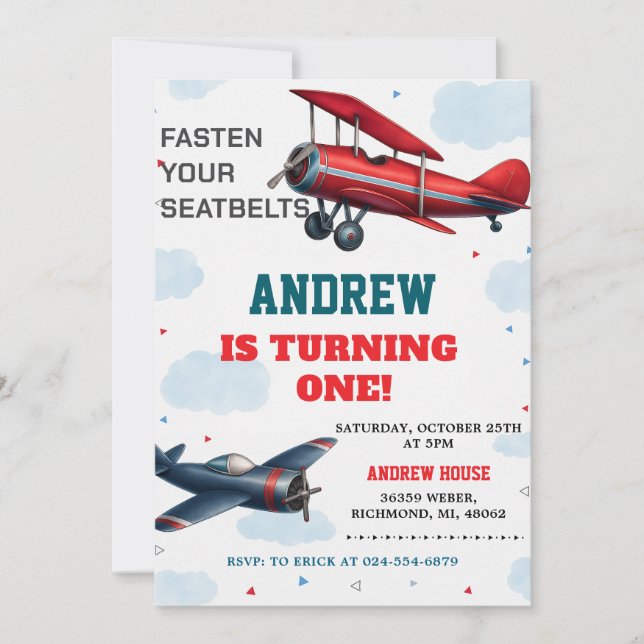 Custom Digital Airplane Boy 1st Birthday for boy Invitation (Front)
