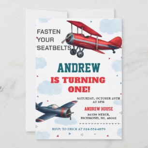 Custom Digital Airplane Boy 1st Birthday for boy Invitation