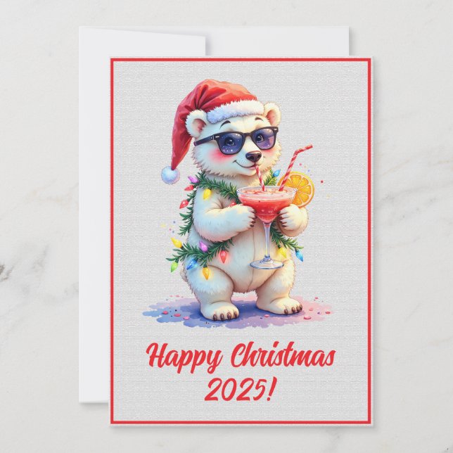 Custom Digital Christmas Polar Bear Cub Xmas Card (Front)