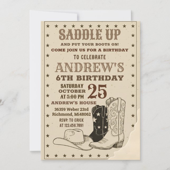 Custom Digital Cowboy Wild West Birthday Invitation (Front)