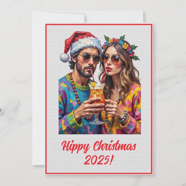 Custom Digital Hippy Christmas Cocktail Xmas Card (Front)