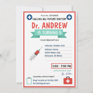 Custom Digital Kids Doctor Pretend Birthday Party Invitation