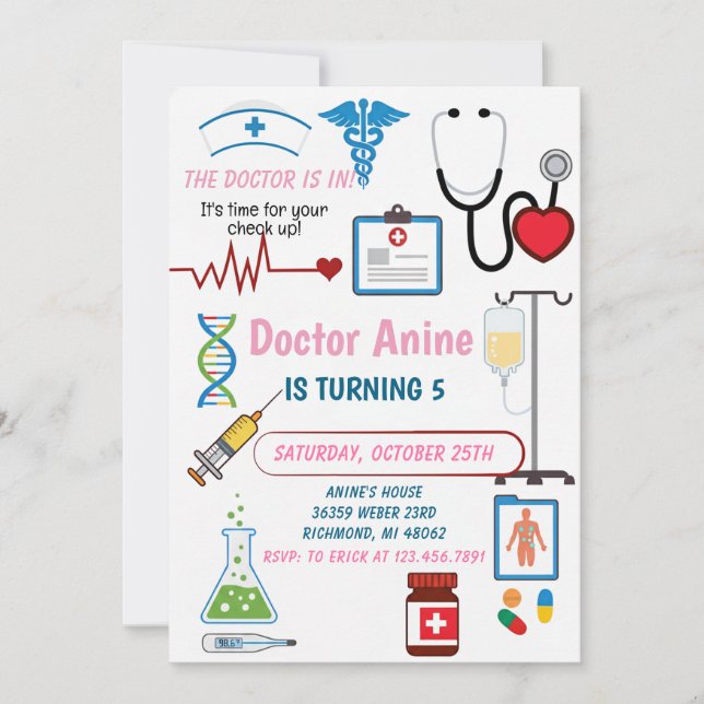 Custom Digital Nurse Kids Pretend Birthday Party Invitation (Front)