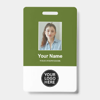 Custom Dill Green Employee Photo Logo Name Badge