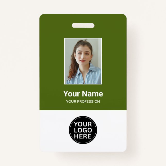 Custom Dill Green Employee Photo Logo Name Badge (Front)
