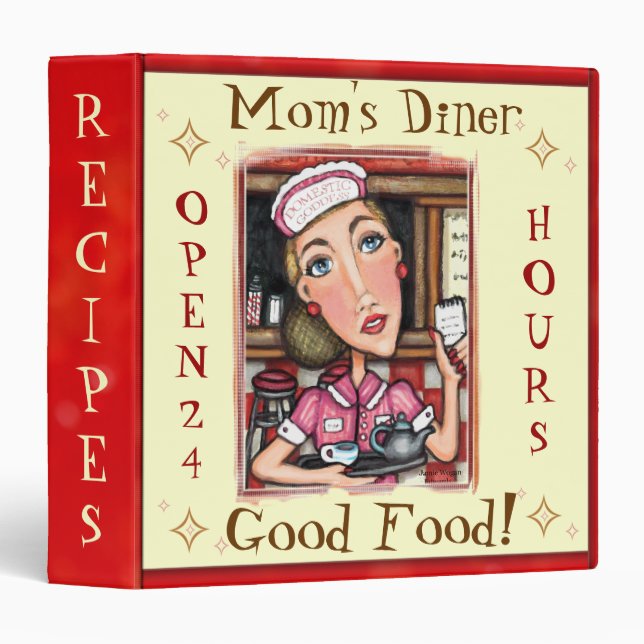 Custom Diner Waitress Recipe Binder Medium (Front/Spine)