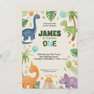 Custom Dino Jungle 1st Birthday Invitation