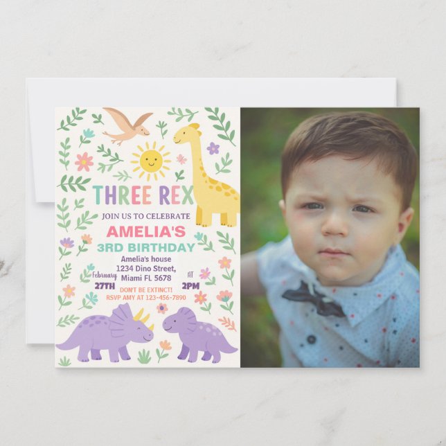 Custom Dino Party Invitation for Boys & Girls (Front)