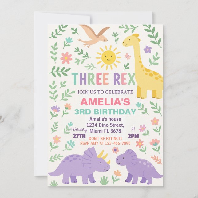 Custom Dino Party Invitation for Boys & Girls (Front)