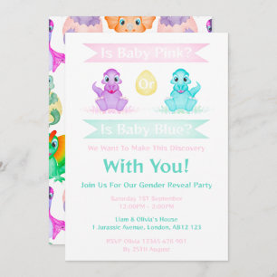Custom Dino Watercolour Dinosaur Gender Reveal Invitation