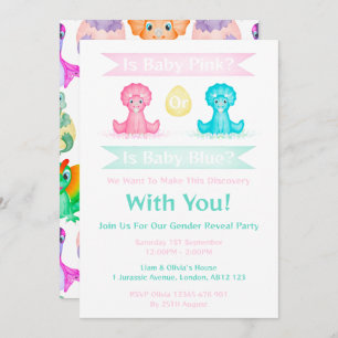 Custom Dino Watercolour Dinosaur Gender Reveal Invitation