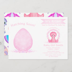 Custom Dino Watercolour Dinosaur Girl Baby Shower Invitation