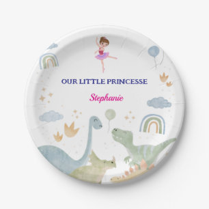 custom dinosaur ballerina ballets birthday  paper plates