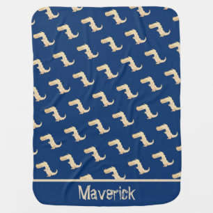 Custom Dinosaur Croc Navy Blue Name Baby Blanket
