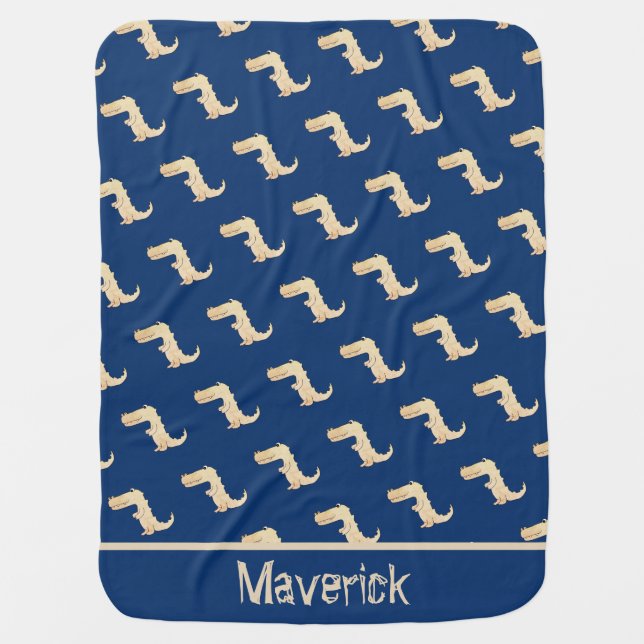 Custom Dinosaur Croc Navy Blue Name Baby Blanket (Front)