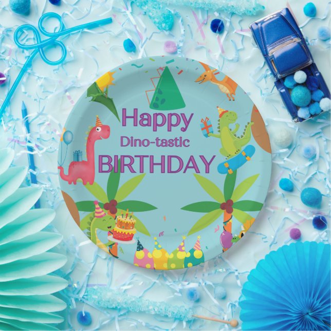 Custom Dinosaur Happy Birthday Party  Paper Plates (Party)