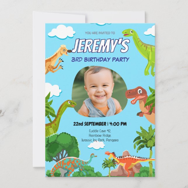 Custom Dinosaur Photo Birthday Invitation (Front)