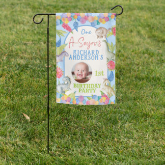 Custom Dinosaur Photo One-A-Saurus First Birthday Garden Flag