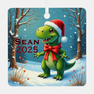 Custom Dinosaur Red Bow Metal Ornament