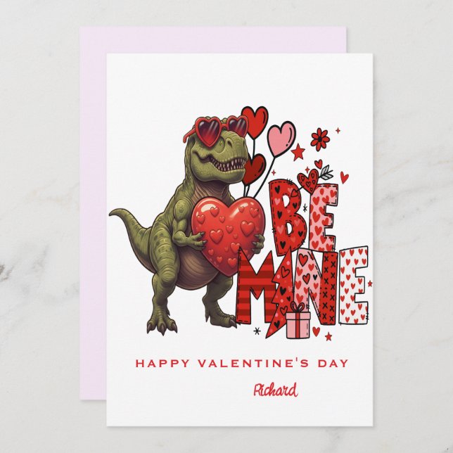 Custom Dinosaur Valentine Card – T‑Rex Be Mine (Front/Back)