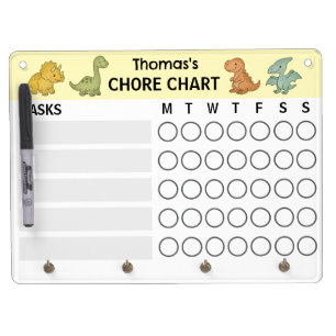 Custom Dinosaurs Kids Weekly Chore Chart Dry Erase Board With Keychain Holder