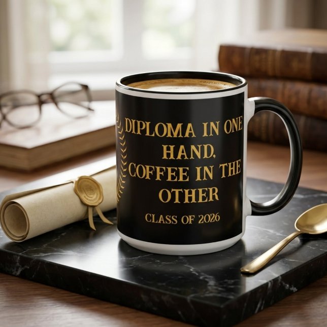 Custom Diploma in One Hand Coffee Graduation Mug (Creator Uploaded)