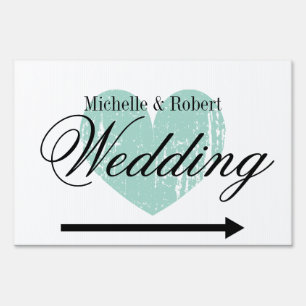 Custom directional wedding yard sign with heart