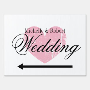 Custom directional wedding yard sign with hearts
